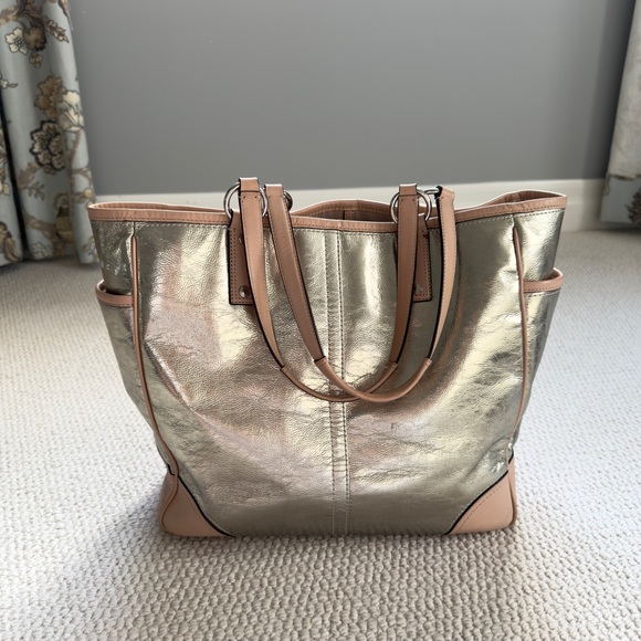 Vintage Coach Metallic Silver and Tan Leather Tote - Picture 10 of 15